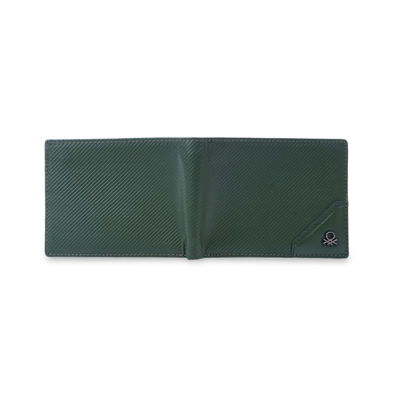 Image of United Colors of Benetton Men's Leather Wallet Louth - Olive | Slimfold Wallet with RFID Protection, Multiple Card Slots | Coin Pocket | Bi-Fold Purse for Men | Ideal for Gifting