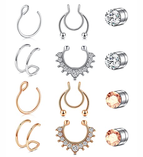 MODRSA Fake Nose Ring Hoop Double Fake Septum Rings Fake Nose Piercing Clip on Earring Hoops Faux Nose Rings Lip Ring