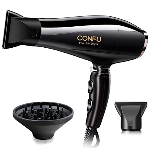 2300W Professioneller Haartrockner Föhn mit Diffusor, CONFU Fön Ionen Salon leistungsstarker Motor AC Schnell Trockner mit Stylingdüse, 2 Geschwindigkeit und 3 Hitze Kalt Abkühlstufe Schwarz