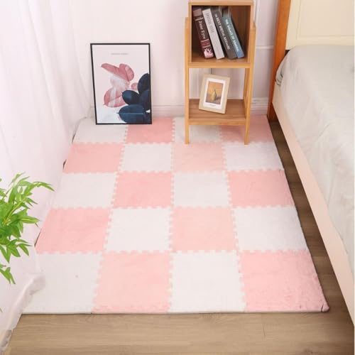 JvFbjLF 10pcs 30x30x1cm Thickened Foam Play Mat Plush Interlocking Floor Mat(White+pink)