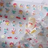 Summer Nail Art Stickers Cherry Ice Cream Nail Decals for Nail Art Self Adhesive 5D Embossed Nails Sticker Charm Supply for Women Girls Kid Manicure DIY Accessories
