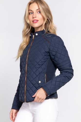 NE PEOPLE Women's Cozy Navy Quilted Zip Jacket in Medium - Your Go-To for Comfort and Style! - Image 3