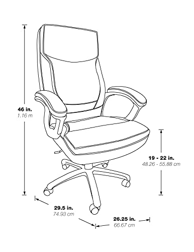Office Star EC Series Executive High Back Bonded Leather Office Chair with Thick Padded Seat, Locking Tilt Control, and Nylon Loop Arms, Charcoal - Thumbnail 3