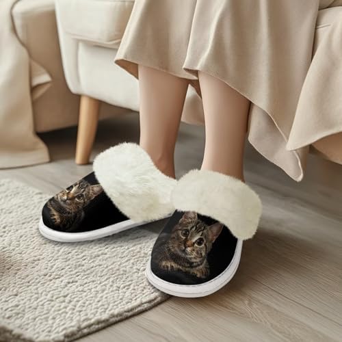 Cat Print Fluffy Slippers Warm Plush Flats Fuzzy Slippers with Arch Support for Women2
