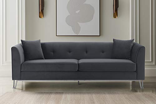 Armen Living Everest 90 Gray Fabric Upholstered Sofa with Brushed Stainless Steel Legs