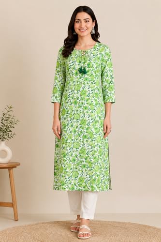 Image of Women's Pure Cotton Regular Fit Floral Printed A-Line Kurta