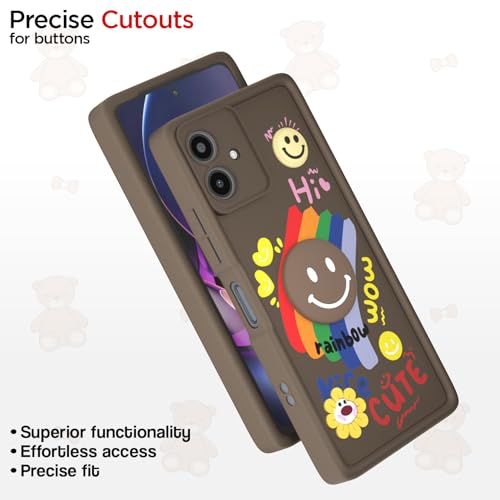 Image of Pikkme Back Cover for Motorola Moto G54 5G / G64 5G | Soft Silicone| Cute Rainbow Smile & 3D Cartoon Flower Design | Shockproof Raised Camera Protection Bumper Case (Brown)