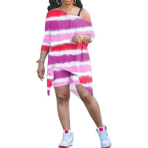 WOKANSE Women's Two Piece Outfits Off The Shoulder Tops and Bodycon Short Pants Set Casual Tracksuits, 3-pink, Medium Cover