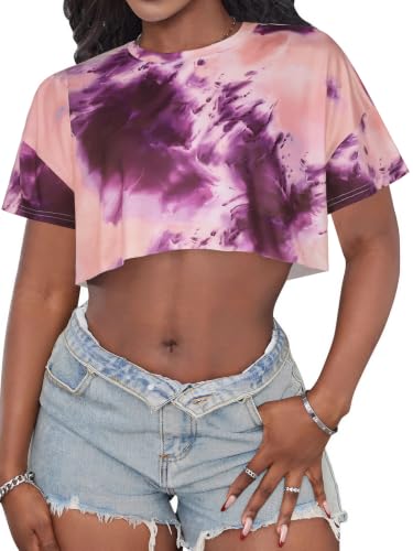 CHICGAL Crop Tops for Women Oversized Short Sleeve T Shirts Crew Neck Cropped Tees