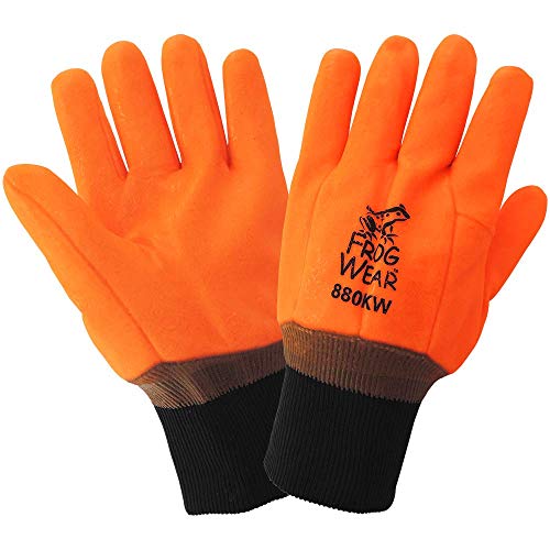 Global Glove 880KW FrogWear PVC Double Dipped High Visibility Glove with Knit Wrist Cuff, Chemical Resistent, 1 Size, Orange (Case of 72)