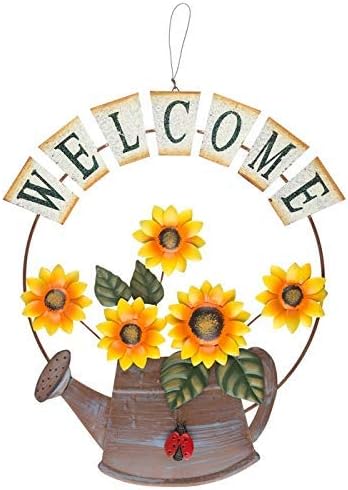 Metal Garden Sunflower Welcome Sign Hanging Bird Flower Yard Fence Door Decoration