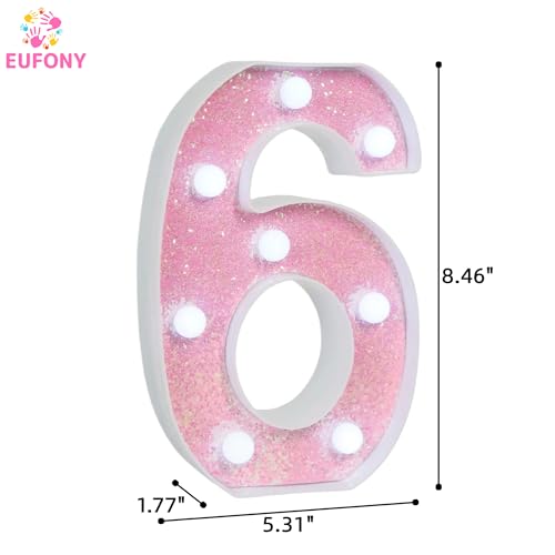 Image of Pink Glitter Marquee Light Up Numbers, LED Number Lights Battery Operated for Girls 6th 16th Pink Birthday Party Table Decorations, 2026 Graduation Party Decor, Number 6 Sign Cool White Lights