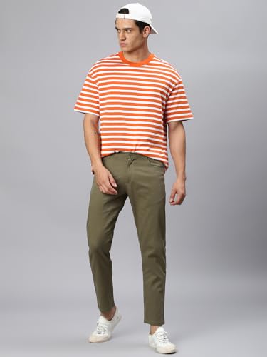Image of Hubberholme Men's Tapered Fit Cotton Trousers, Ankle Length Button Closure Chinos