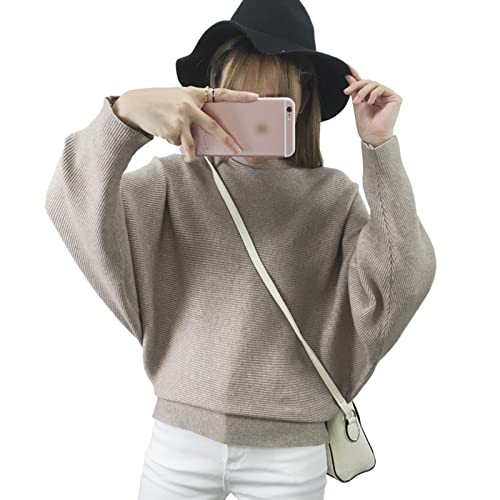 Image of Blostirno Women's Boat Neck Batwing Sleeves Dolman Ribbed Knitted Sweaters Pullovers Tops