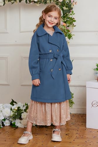 Image of GRACE KARIN Girls Dress Coat Lapel Wool Blend Long Winter Jackets with Pockets Belt 6-16Y