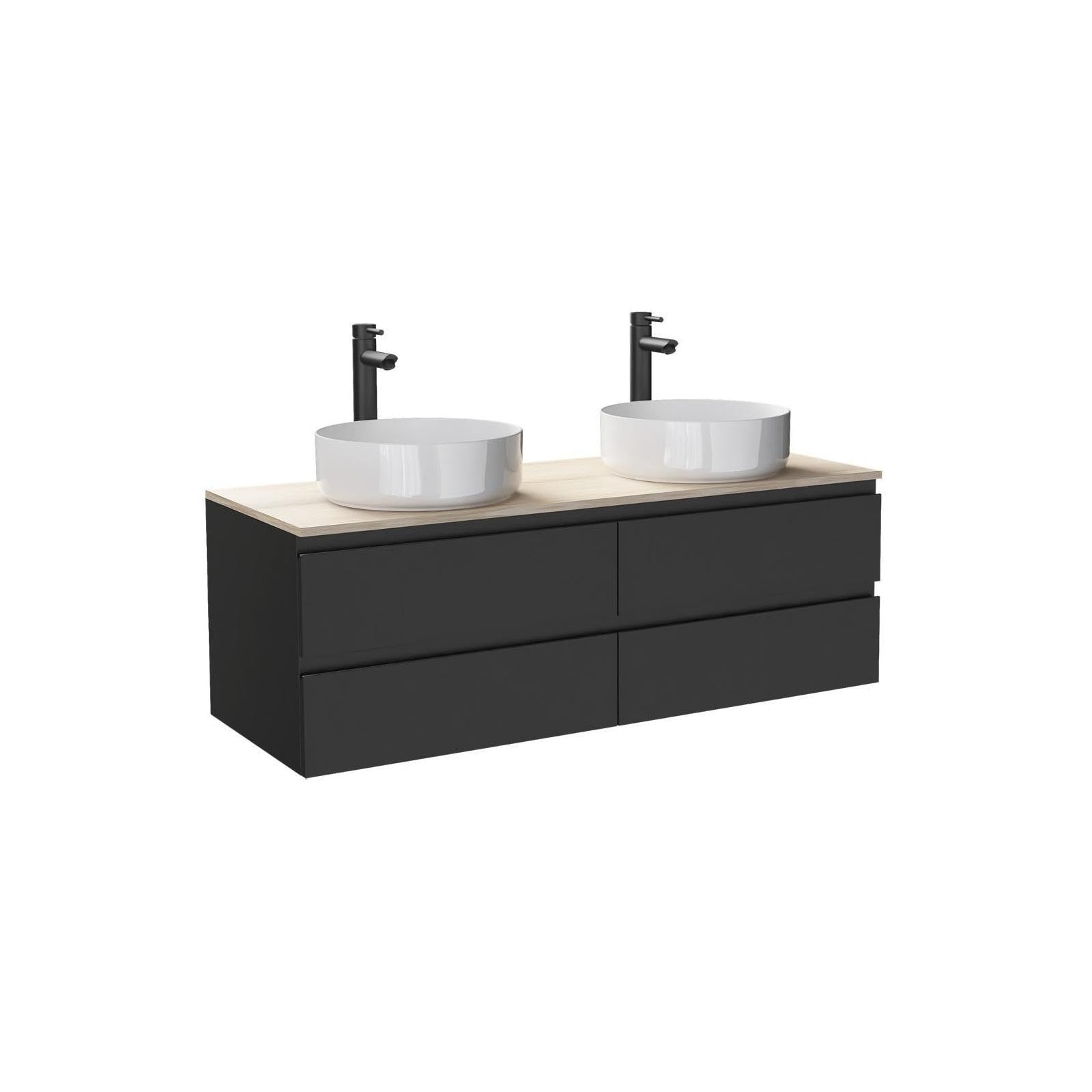 MOB-IN Set mit Doppelwaschbecken, Schwarz, Carbon, 120 cm + 2 Waschbecken + 2 Wasserhähne Sorrento
