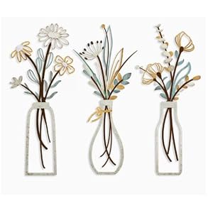 Omnikryp 3 Stück Metall Blumen Wanddeko, Farbig Wanddekoration, Hängende Wandkunst aus Eisen, Minimalistische Vase Wandkunst, Floral Line Wandskulptur, für Wohnzimmer, Schlafzimmer