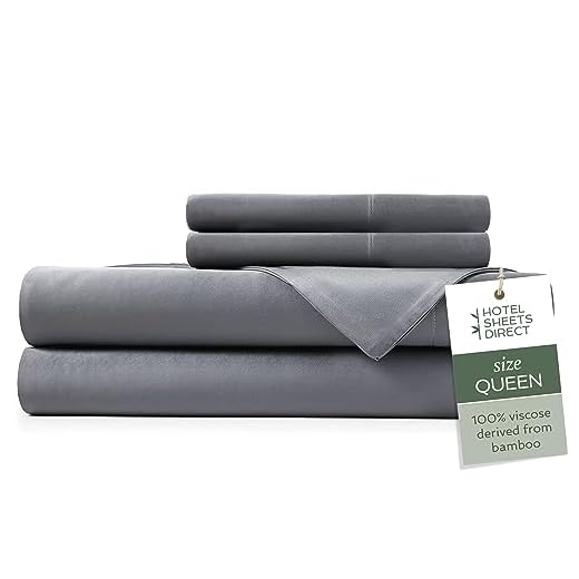 Hotel Sheets Direct 100% Bamboo Sheets - Queen Size Sheet and Pillowcase Set - Cooling, 4-Piece Bedding Sets - Dark Gray