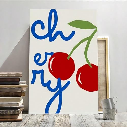 Poster de cerises sur toile 60x90 cm encadré pour décoration de salon