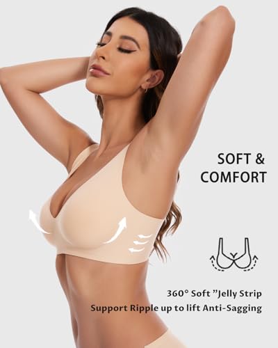 Image of Vinfact Deep V Mesh Bras for Women No Underwire Buttery Soft Wireless Bras Lightly Support Seamless Bralettes