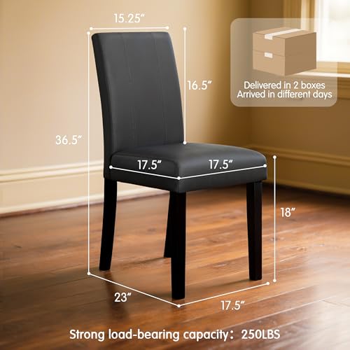 Image of CHUN YI Dining Chairs Set of 8, Faux Leather Dining Room Chairs, Upholstered Modern Kitchen Parsons Chairs for Dining Room with Sturdy Wood Legs, Black
