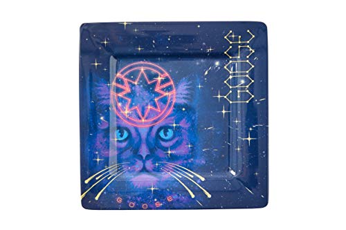 Marvel's Captain Marvel "Celestial Goose" 4-Piece Melamine Plate Set - Includes 8-Inch Square Blue & Gold Themed Dishes - Star Logo, Superhero Space Cat, Astral Designs - Durable Stellar Dinnerware #TOP3