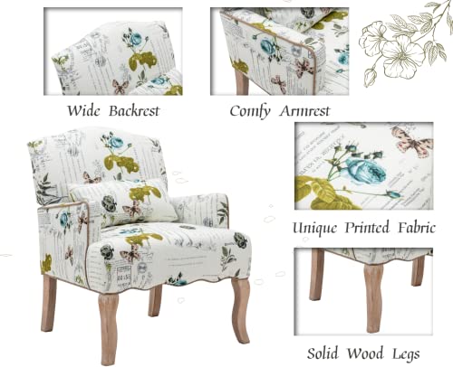 Mid-Century-Accent-Chairs-Set-of-2Modern-Floral-Armchair-Upholstered-Reading-Chair-Comfy-Linen-Single-Sofa-Chair-with-Pillow-for-BedroomLiving-RoomFireplace-Beige-Butterfly-Pattern-2PCS Mid Century Accent Chairs Set of 2Modern Floral Armchair Upholstered Reading Chair Comfy Linen Single Sofa Chair with Pillow for BedroomLiving RoomFireplace Beige Butterfly Pattern 2PCS