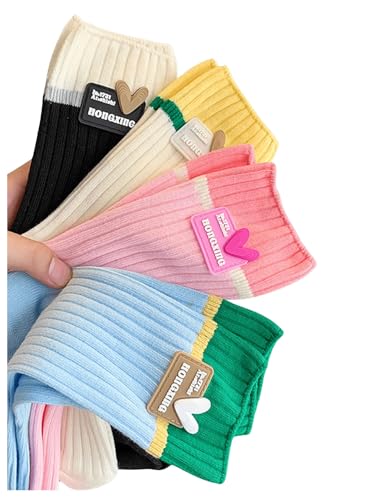 Image of SHENHE Women's 4 Pairs Color Block Breathable Cute Crew Socks Unisex Socks Multicolor 36-39