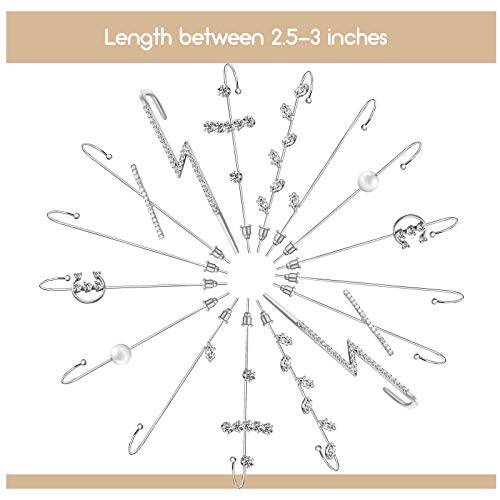 16 Pieces Ear Cuff Crawler Hook Earrings Set Pierced Earrings Assorted Ear Climber Crawler Hook Earrings For Women (Silver) #TOP5