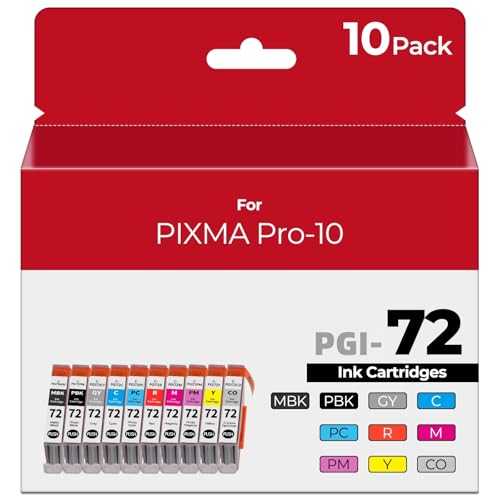 PGI-72 Ink Cartridges PRO 10 Pack Ink - High Capacity Ink Compatible with Canon PGI72 PGI 72 Ink Cartridges Replacement for Pixma Pro-10 Pro-10s Printer (Total 10 Pack MBK/PBK/C/M/Y/PM/PC/R/GY/CO)