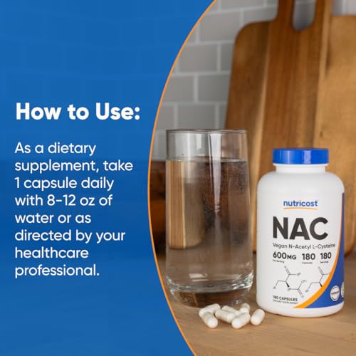 nutricost n-acetyl l-cysteine nac 600mg 180 capsules - non-gmo gluten free