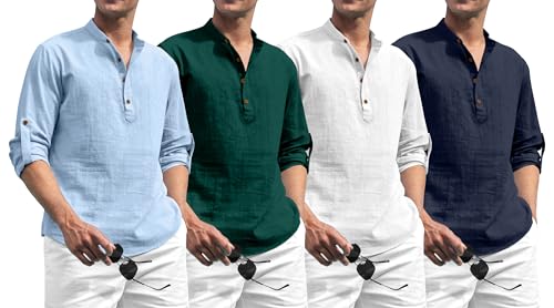 Image of Zombom Combo of Men's Solid Cotton Polyester Blend Full Sleeve Mandarin /Chinese Collor Straight Kurta Shirt (Pack of 4)
