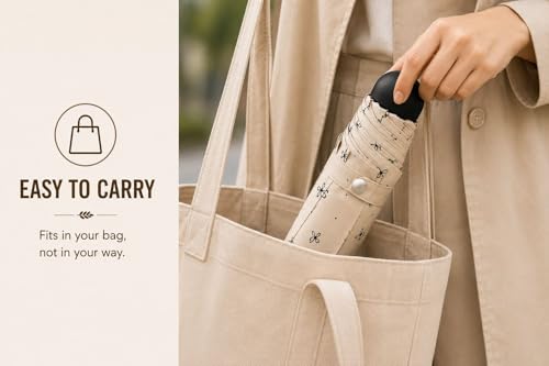 Image of Umbrella, Mini Folding Windproof & Compact UV Umbrella for Sun Protection Rain Windproof Strong Large 3 Fold for Women Handbags,3 Fold for Men Women, Stylish & Compact