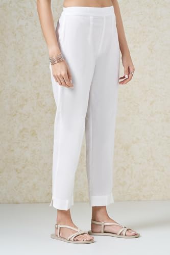 Image of Rangmanch by Pantaloons Women's Cotton Linen Bottoms | Slim Tapered Fit | Mid Rise Waist | Ankle Length