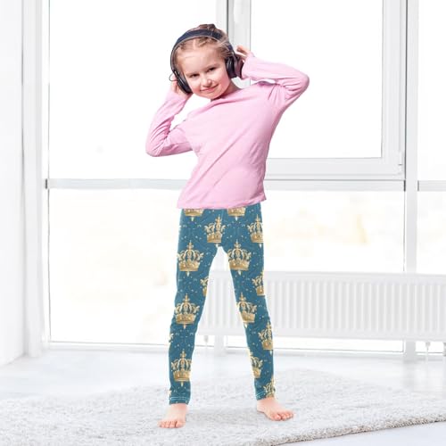 Crown Pattern Girls Leggings Ultra Soft Compression Yoga Gym Pants for Kids 4-10T4