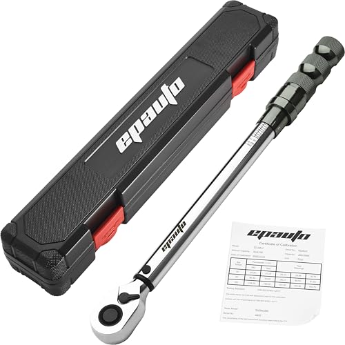 EPAuto 1/2-Inch Spring-Loaded Ring Locking Torque Wrench, High-Contrast Scale, and Click Alert, with Dual Direction Adjustment, 10~150 ft-lb, Cr-V