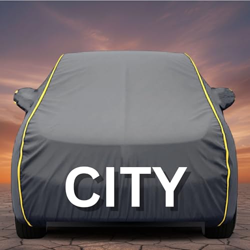 Image of Premium Grey Series 100% Waterproof Car Body Cover for Hondo-City Cover (All Models) with Mirror Pockets | Triple Stitched, Elastic, Custom Fit, Heat Resistant, Anti-Dust, All-Weather Cover