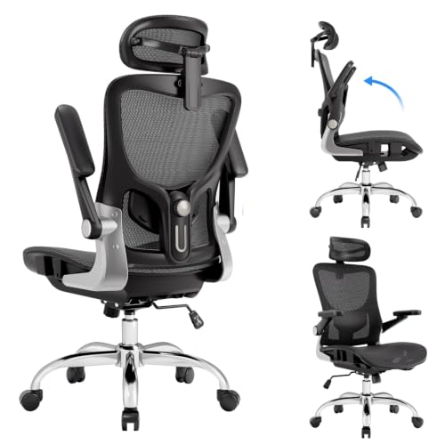 marrap Ergonomic Office Chair, Mesh Seat Cushion with 3D Armrests and 3D Headrest, Adjustable Lumbar Support with 90-120° Rocking Function for Home Office, Black