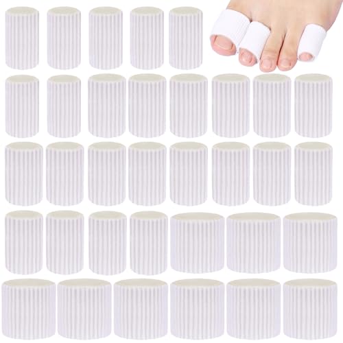 Blulu 36 Pieces Toe Tubes 0.98 Inches Cushion Tube Corn Pads for Toes Sleeves Soft Gel Protectors for Cushions Corns Blisters Calluses 3 Size(White)