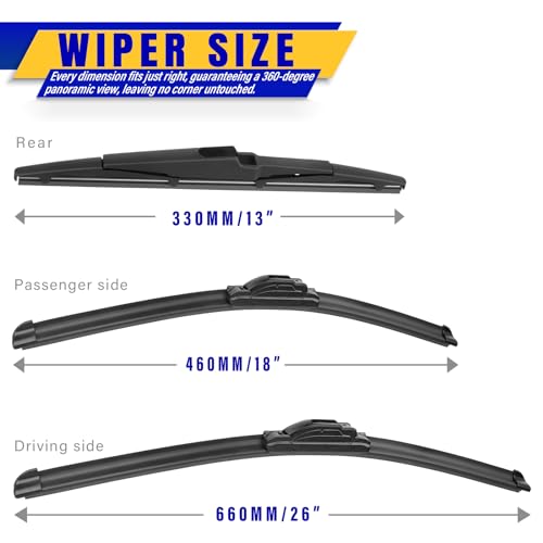 Image of 3 wipers Replacement for 2015-2021 Kia Sedona /2021 2020 2022 2023 2024 2025 Kia Telluride, Windshield Wiper Blades Original Equipment Replacement - 26 inch /18 inch /13 inch (Set of 3) U /J HOOK