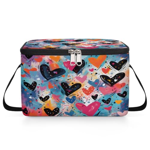 GzLeyigou Heart Lunch Bags for Women Men 9 Cans, Hot & Cold Food Delivery Bag Insulated Grocery Bag Insulated Lunch Box Abstract Hearts Cooler Bag for Office Work Picnic Beach