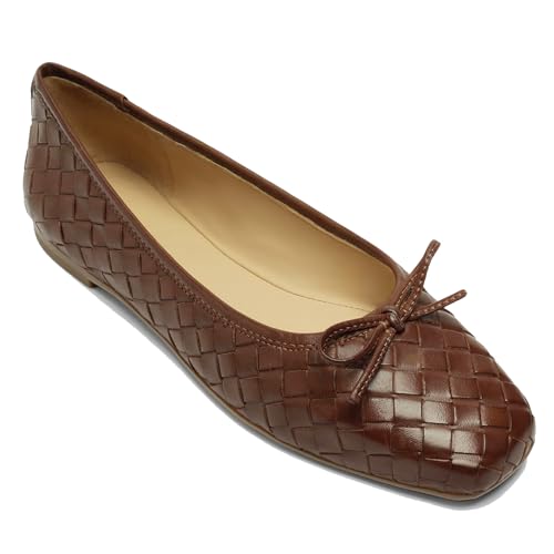 Women Woven Flats Square Toe Bow Ballet Flats Slip on Casual Flat Heel Dress Shoes Woven Closed Toe Flat Shoes with Bow Walking Comfort Vacation Drive Flats Matte 4-11 M US3