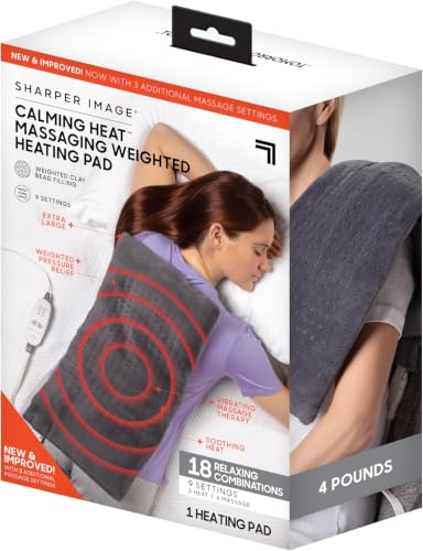 Image of Calming Heat Massaging Vibrations Weighted Heating Pad by Sharper Image | Temperature Settings,Auto Shut-Off Feature,Gift for Holidays,Women & Men | 3 Heat,6 Massage,12 inch x 24 inch,4 lbs,(Pack of 6)
