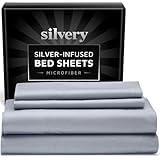 Silvery Silver Infused Bed Sheets Set - Ultra-Soft Temperature-Regulating Fabric with Self-Cleaning Technology™ That Stays Fresh 3X Longer for Hygienic Sleep (Gray, Queen)