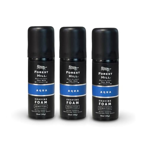 Image of Forest Hill Pack of 3 Aqua Pre Shave Foam For Men, Goodness of Olive and Argan Oil, Mulberry, Rosemary & Peppermint Extract, Prevent Cuts and Burns, Rich Lather, Cooling Hydrating Formula, Shaving Foam (Each 50g)