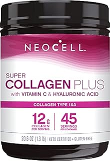 NeoCell Super Collagen Powder, Collagen Plus includes Vitamin C & Hyaluronic Acid, Promotes Healthy Hair, Beautiful Skin, & Nail Support, Collagen Type 1 & 3, 12g Collagen per Serving, 20.6 Oz