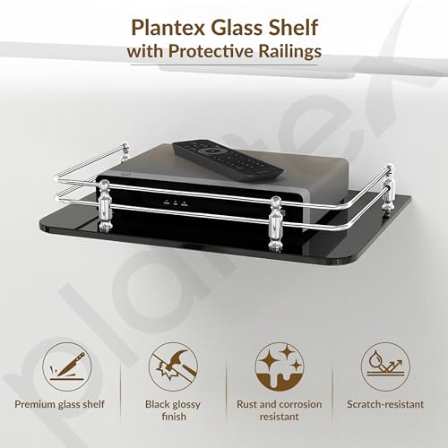 Image of Plantex Glass Setup Box Stand Wall Mounted /Glass Shelf /Wall Shelf Rack /Wall Mount Holder with Wall Brackets (12 X 9 Inch, Black)