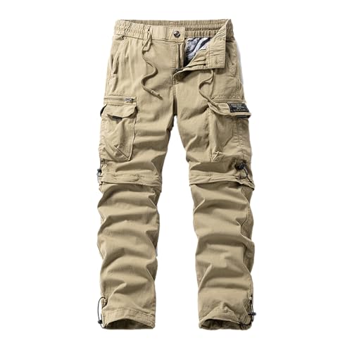 Men's Cargo Pants Casual Drawstring Elastic Waisted Outdoor Trousers with Multi Pocket