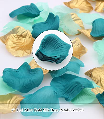 900Pcs Teal Mint Gold Mixed Silk Rose Flower Petals Party Confetti Table Sprinkles Mermaid Baby Shower Wedding Centerpieces Favor Vase Filler Aisle Decoration #TOP1