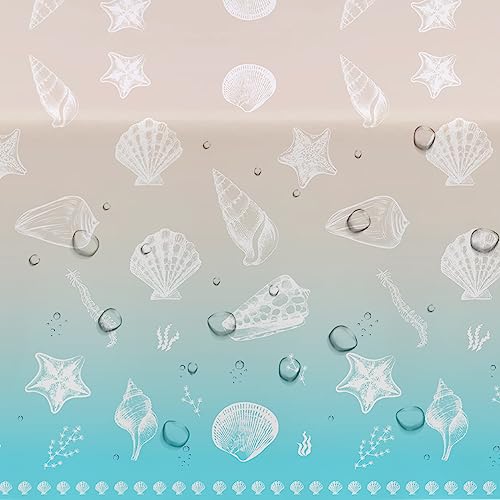 Image of Beach Seashell Party Decorations Tablecloth, Disposable Beach Seashell Party Table Covers Supplies, Sea Shell Table Decorations for Birthday Baby Shower Wedding Party, 3 Pack, 54in x 108in